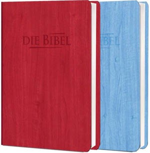 Elberfelder Taschenbibel Holzoptik rot / blau