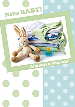 Faltkarte - Baby - Hase blau