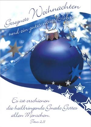 Postkarte - Gesegnete Weihnachten - Kugel blau
